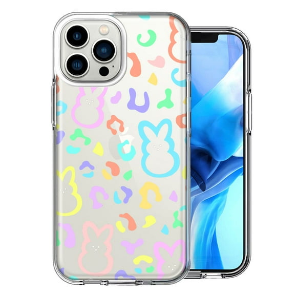 MUNDAZE for Apple iPhone 13 Pro Max Leopard Easter Bunny Candy Colorful Rainbow Double Layer Phone Case Cover