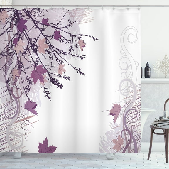 Ambesonne Nature Shower Curtain, Fall Earth Tones Autumn Leaf, 69"Wx75"L, Purple Lilac