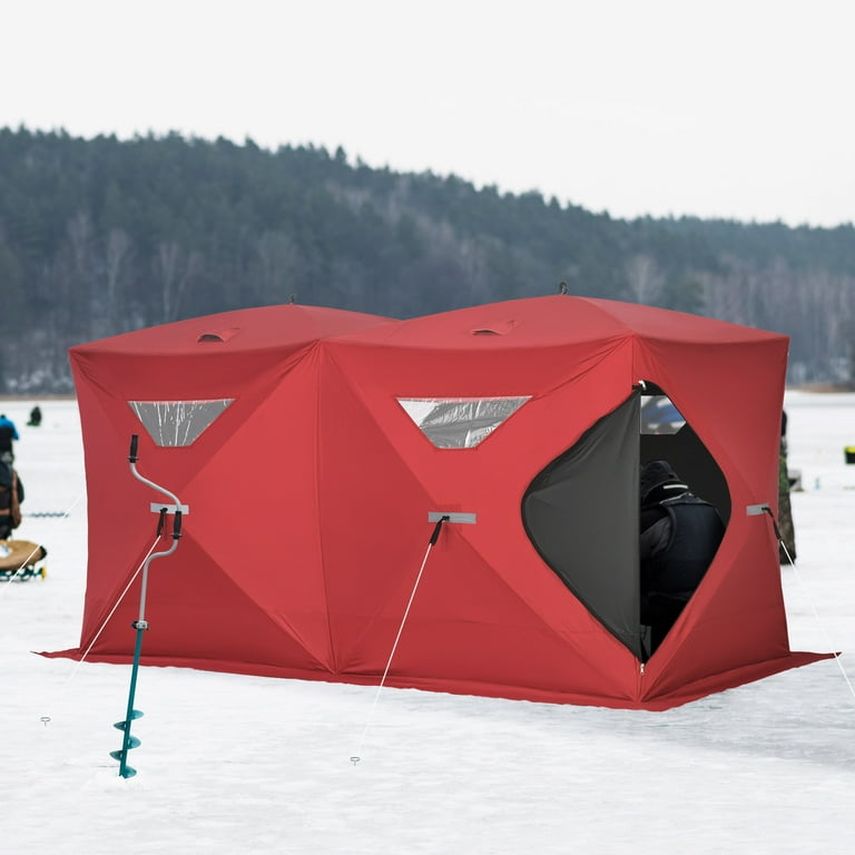 Outsunny 8 People Ice Fishing Shelter Pop-up Ice Fishing Tent, Red 