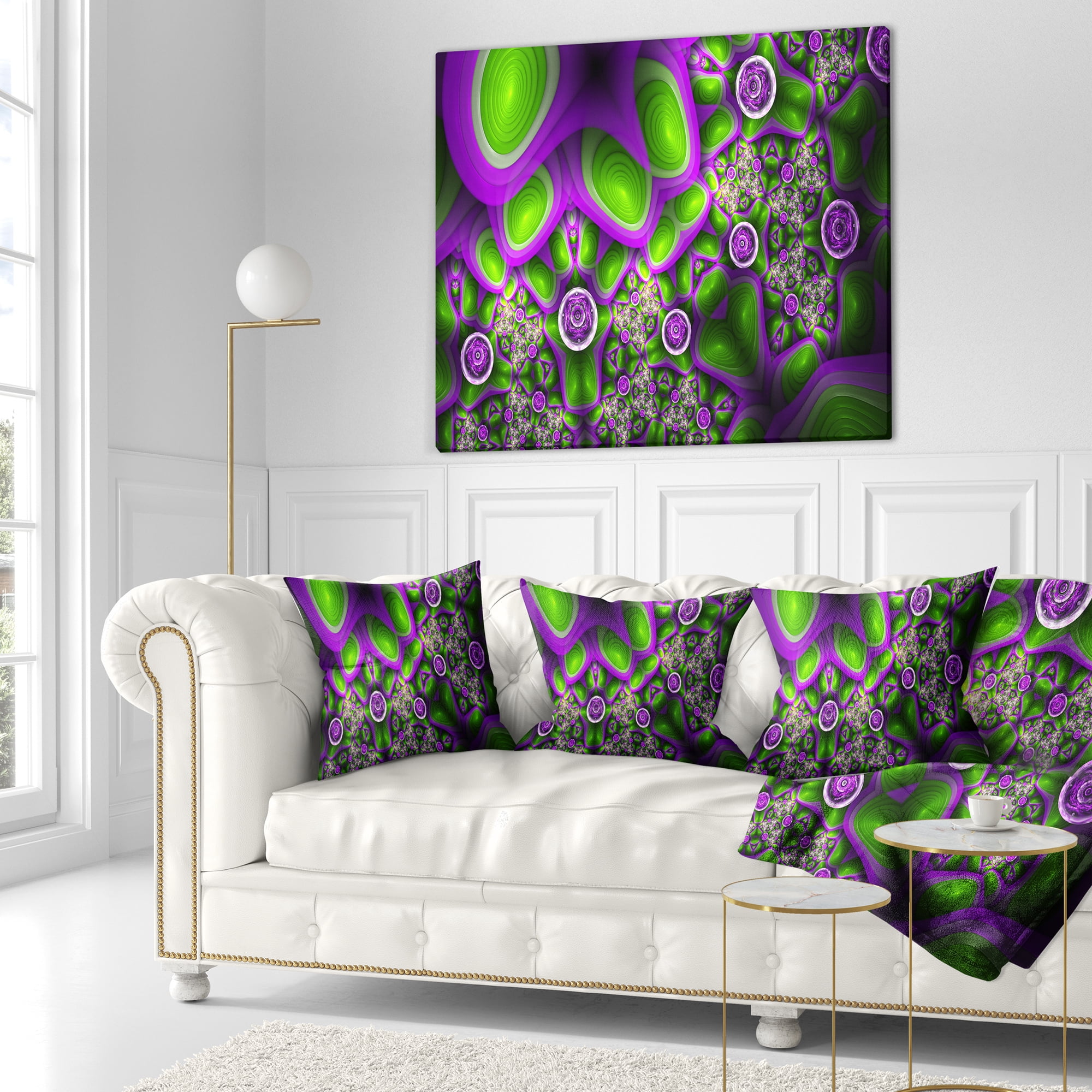 Designart Green Purple Exotic Pattern - Abstract Throw Pillow - 18x18