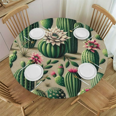 

Sheronv Cacti Round Table Cover Stain Resistant Washable Indoor Outdoor Tablecloth Kitchen Dining Wedding Parties Picnic Farmhouse 100% Polyester Fiber 31 -35