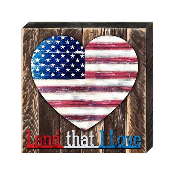 Designocracy 98915-08 Heart Vintage Flag American Heart Quote Art on Board Wall Decor