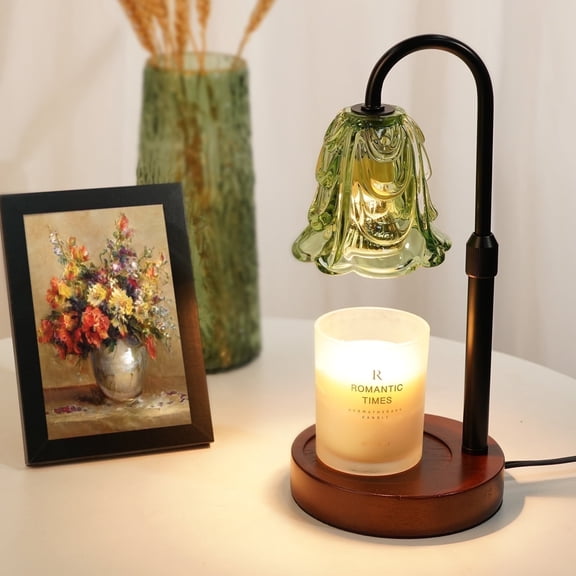 Funistree Candle Warmer Lamp with Timer, Adjustable Green Wax Warmer for Jar Candles, Cute Wood Base Wax Melter Gift for Women Sister Girlfriend, Birthday House Warming Decor