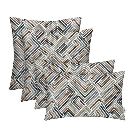 RSH Décor Indoor Outdoor Set of 4 Pillows Square and Lumbar Pillows, 20 + 20 x 12, Estie Rattan Brown