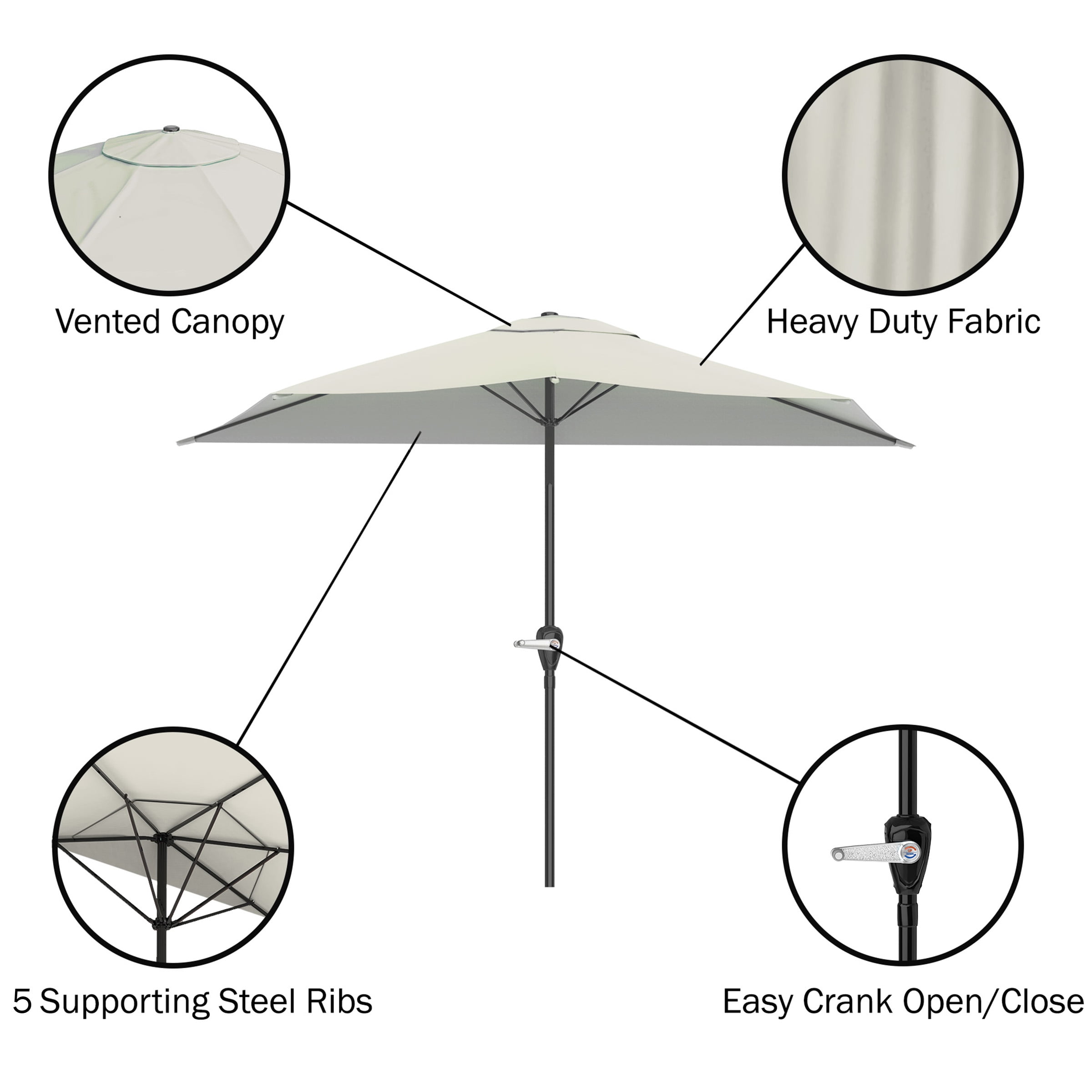 Pure Garden 9ft Half Umbrella for Balcony, Porch, or Deck, Tan