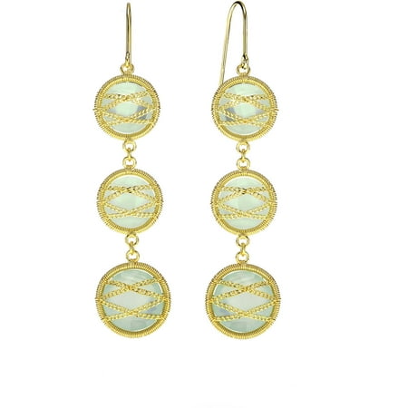 5th & Main 18kt Gold over Sterling Silver Hand-Wrapped Triple Round Chalcedony Stone Earrings