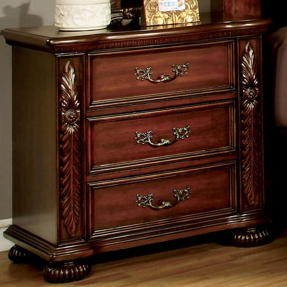 Grand Design Brown Cherry Solid Wood Nightstand - 3 Bedroom Option Luxury With Drawers