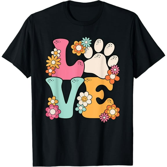 Groovy Paw Love Cat Dog Lover Pet Owner Women Girls Kids T-Shirt men and women can wear, black, white, gifts