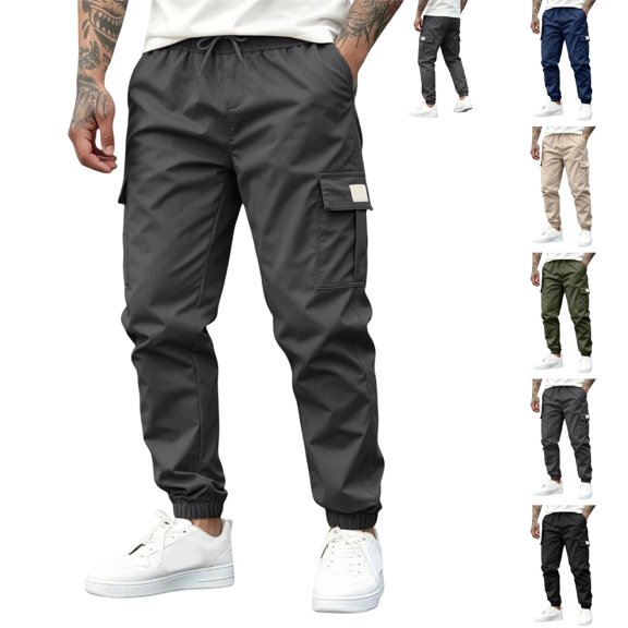 OIOLOYJM Cargo Joggers Men Baggy Relaxed Fit Drawstring Elastic Waist Lounge Cargo Pants with Pockets Outdoor Casual Stretch Running Workout Hiking Pants Gray XL