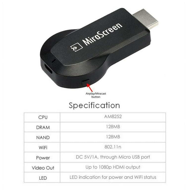 Leelbox Chromecast, Wireless Miracast Display Adapter, WiFi HDMI Dongle  DLNA