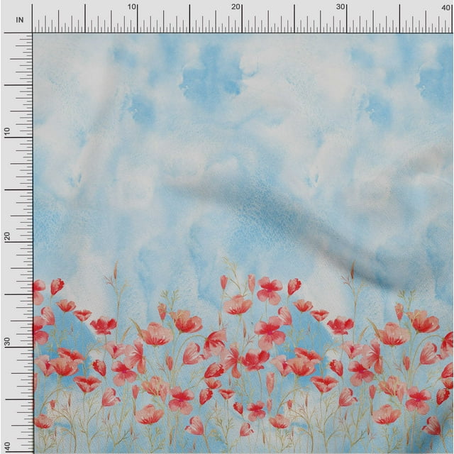 oneOone Organic Cotton Voile Fabric Leaves & Flower Panel Decor Fabric Printed BTY 42 Inch Wide