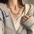 thumbnail image 3 of harmtty Double Layer Necklace Charming All Match Adjustable Dress Up Jewelry Accessory Love Butterfly Pendant Necklace Women Gift,Silver, 3 of 7