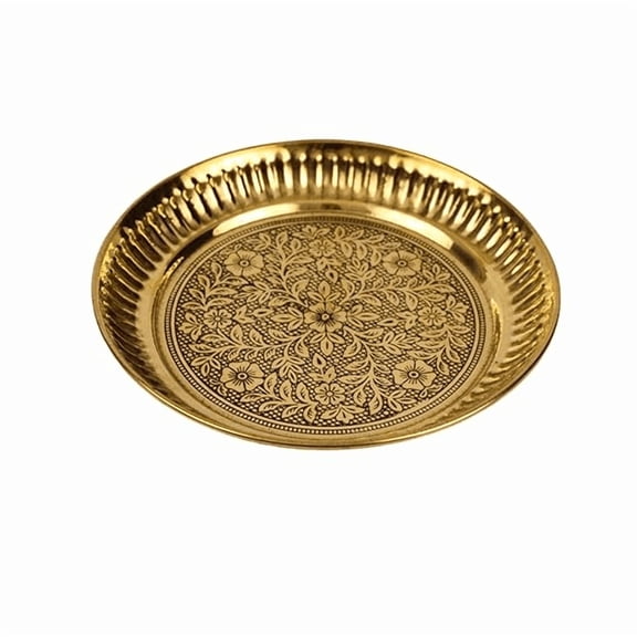 Putrika Traditional Handcrafted Brass Puja | Pooja Thali | Arati Bartan Thambulam Plate | Engraved Designed Plate - Designer Halwa Plate (13cm, 1)
