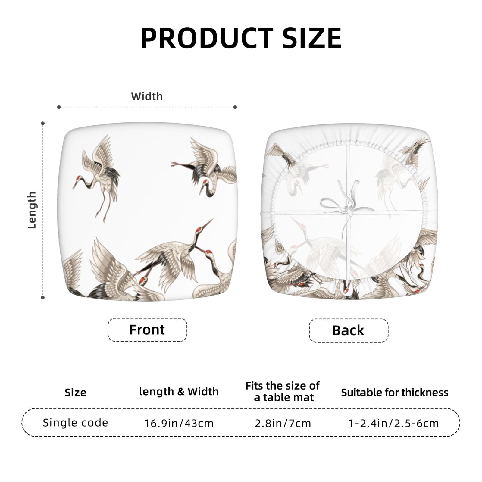 Rateoe Japanese White Cranes Pattern Square Couch Cushion Covers, Sofa Furniture Protector Slipcover with Bottom Tie rope, Soft Non-Slip Non-Wrinkle Non-Sticky-Two Pieces