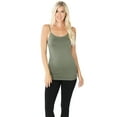 thumbnail image 3 of Women Basic Seamless Slim Fit Longline Undershirt Spaghetti Camisole Tank Top with Adjustable Straps (Light Olive, SM), 3 of 3