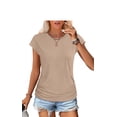 thumbnail image 2 of Ronuti Womens Short Sleeve Tshirts Crew Neck Womens T-shirts with Side Shirring Cruise Clothes for Women Summer Beige T-shirts, 2 of 8