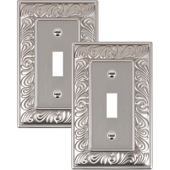 2-Pack Single Toggle Light Switch Cover Plate, Paisley Pattern Decorative Switch Plate Covers, Satin Nickel 1 Gang Metal Wall Plate, Corrosion Resistant