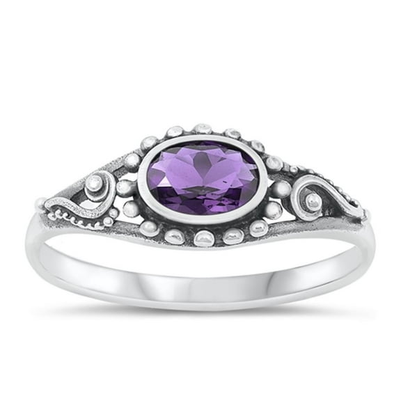 CHOOSE YOUR COLOR Simulated Amethyst Ring .925 Sterling Silver Bali Style Band Purple CZ Female Size 7