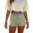 thumbnail image 2 of LMLYSoH Women's Stripe Knit Lounge Shorts Slim Fit Summer Bottoms Adjustable Drawstring Elastic Waist Casual Short Pants, 2 of 8
