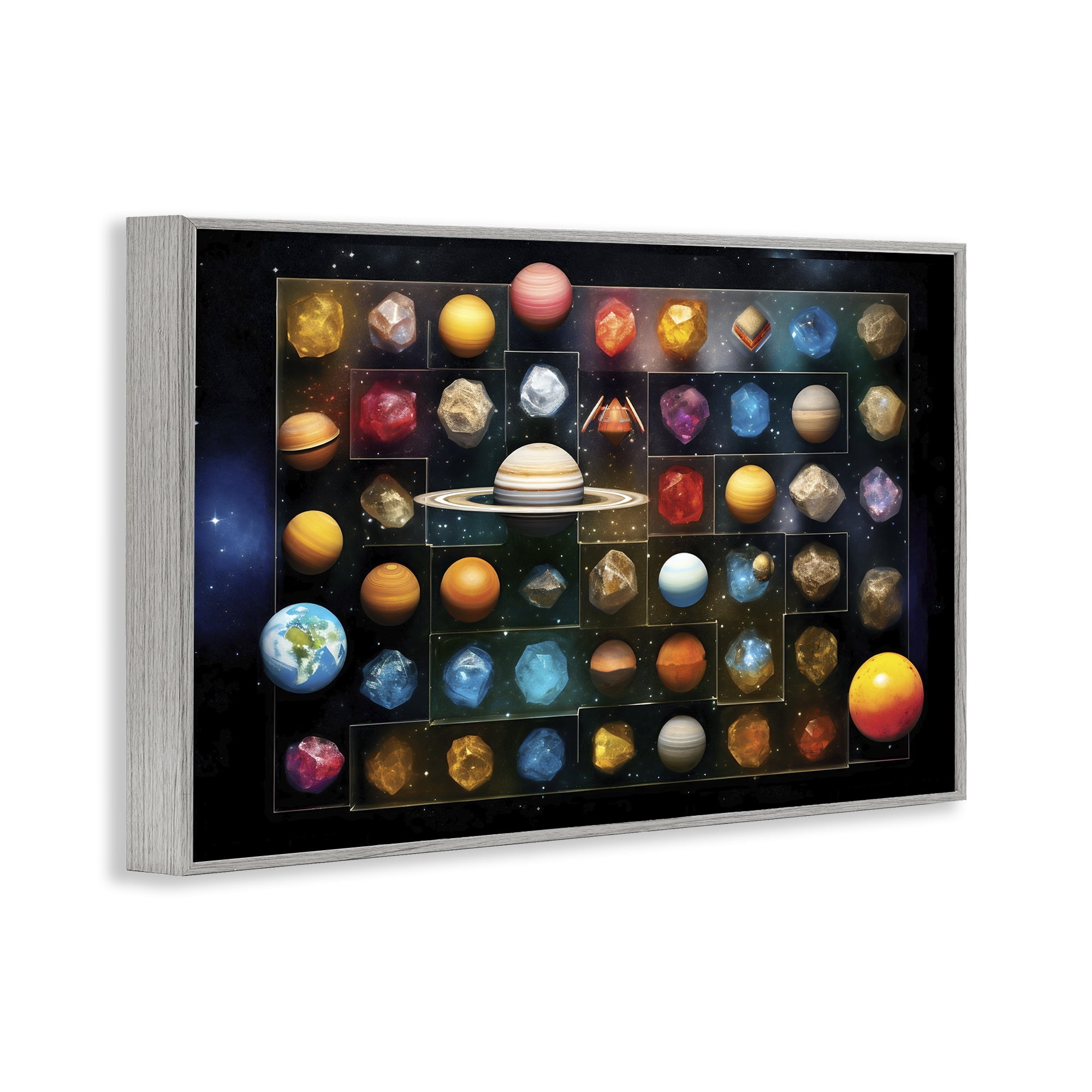Stupell Industries Celestial Gems & Planets Gray Framed Giclee Art, design by Ray Powers