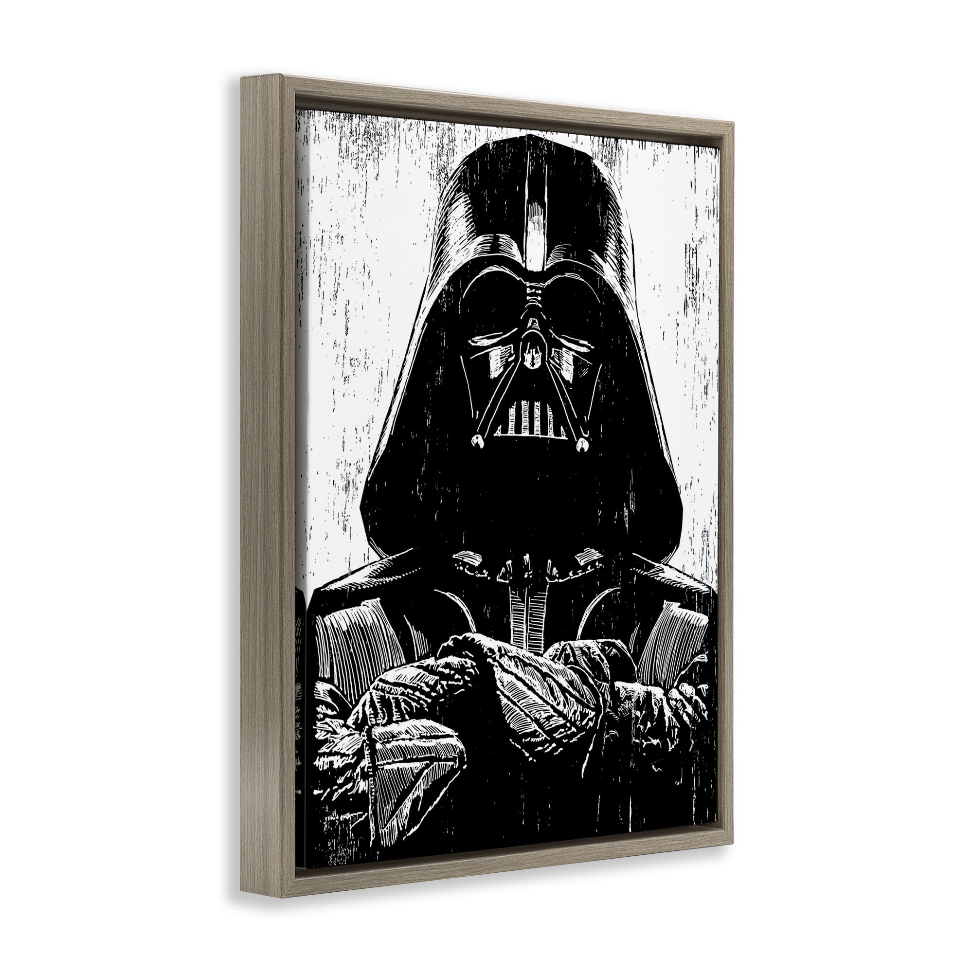 Stupell Industries Black and White Sci-Fi Character Fairy Tales & Fantasy Painting Brown Floater Framed Canvas Art Print Wall Art, 17 x 21