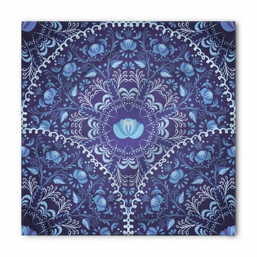 Navy Blue Bandana, Oriental Circular Design, Unisex Head and Neck Tie, by Ambesonne