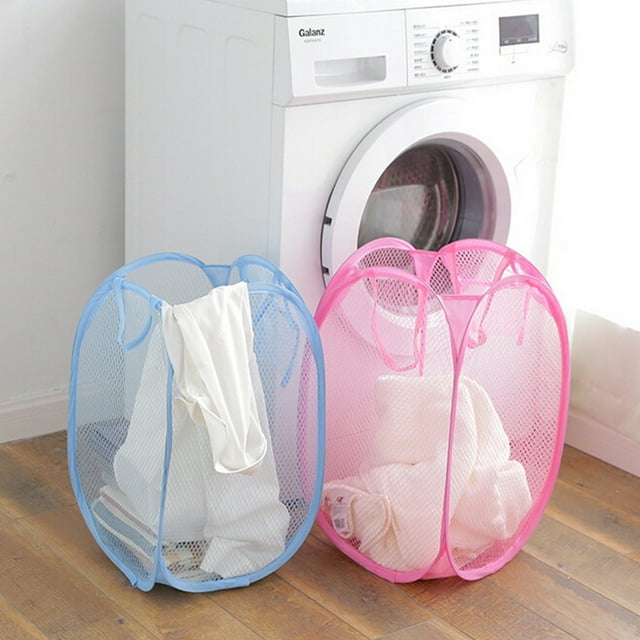 Fiudx Cesto de Malla Plegable, Cesta de Almacenamiento de Gran Capacidad, Diseño Ventilado, Nailon Resistente y Alambre de Acero, Uso Doméstico Versátil, Almacenamiento de Ropa, Colores Aleatorios, J
