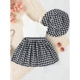 thumbnail image 4 of Toddler Baby Girls Casual Ruffle Dress 4Y 5Y 6Y 7Y Sleeveless One Shoulder Houndstooth Print Patchwork Dress with Hat Summer Clothes, 4 of 9