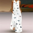 thumbnail image 2 of BJYX Robe Femmes Casual en Vrac Sans Manches Papillon Imprimé Longue Robe Vintage V-Cou Poche Été Bohème Robe de Soleil, 2 of 4