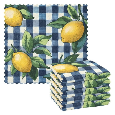 Yayeee 6 Pack Kitchen Dishcloths for Washing Dishes Soft Absorbent Microfiber Towels Cartoon Beige Lemon