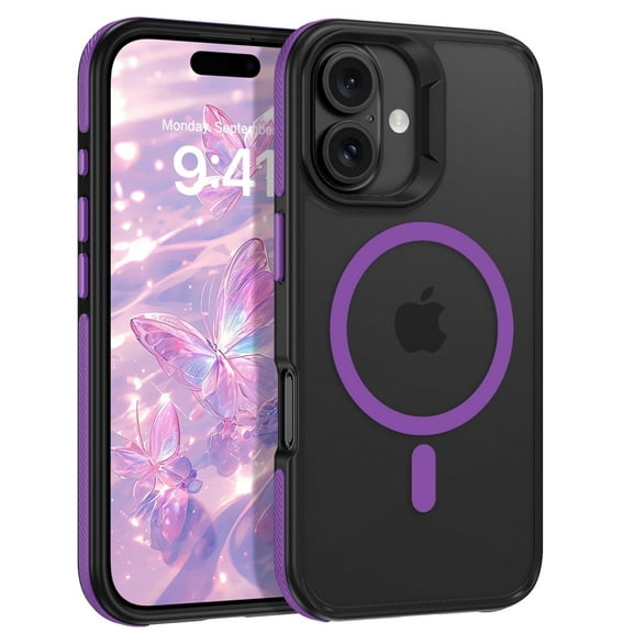 VENINGO Magnetic for iPhone 16 Case 6.1" Compatible with Mag-safe,Anti Slip Anti Drop Around Translucent Matte iPhone 16 Case,Purple