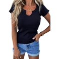 thumbnail image 1 of Womens Casual V Neck Button Down Blouses Long Sleeve Solid Color Slim Fit Knit Tunic Tops, 1 of 4