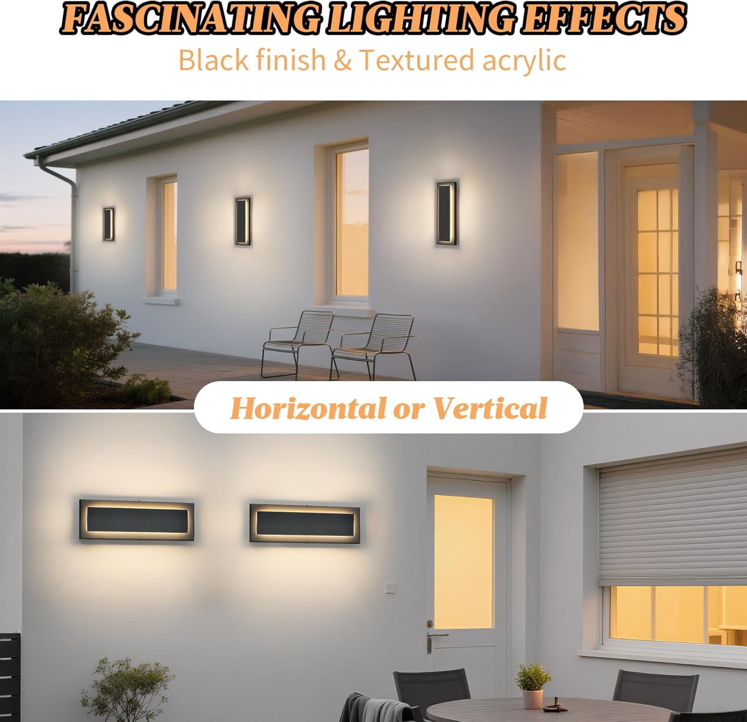 15.7 in Outdoor Wall Sconce Light,Modern Exterior Lights Fixture,Outdoor Porch Lights for House,Patio,Outdoor Wall Lighting,3000K Warm White, 12 W 2 Packs