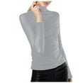 thumbnail image 2 of SNKSDGM Casual Easter Shirts for Women Going Out Tops for Women Plus Size Lace Women's Turtleneck Sheer Mesh Top Stretch Layering Blouse Long Sleeve Bodycon Shirt Casual Tops for Women Long Sleeve, 2 of 5