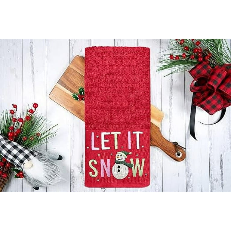 DAN RIVER 100% Cotton Christmas Towel Set Pack of 3 - Bath Towel (27x50),  Hand Towel (16x26”), Face Towel (12x18) Decorative Towel Set with  Embroidered Let It Snow - Black 