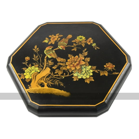 Chinese Checkers in Leatherette Box with Wooden Marbles (Birds and Flowers with black background design)