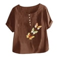 thumbnail image 2 of Aoochasliy Blouses for Women Clothes Plus Size Women Short Sleeve Cotton Linen O-Neck Button Print Blouse Top T-Shirt, 2 of 3