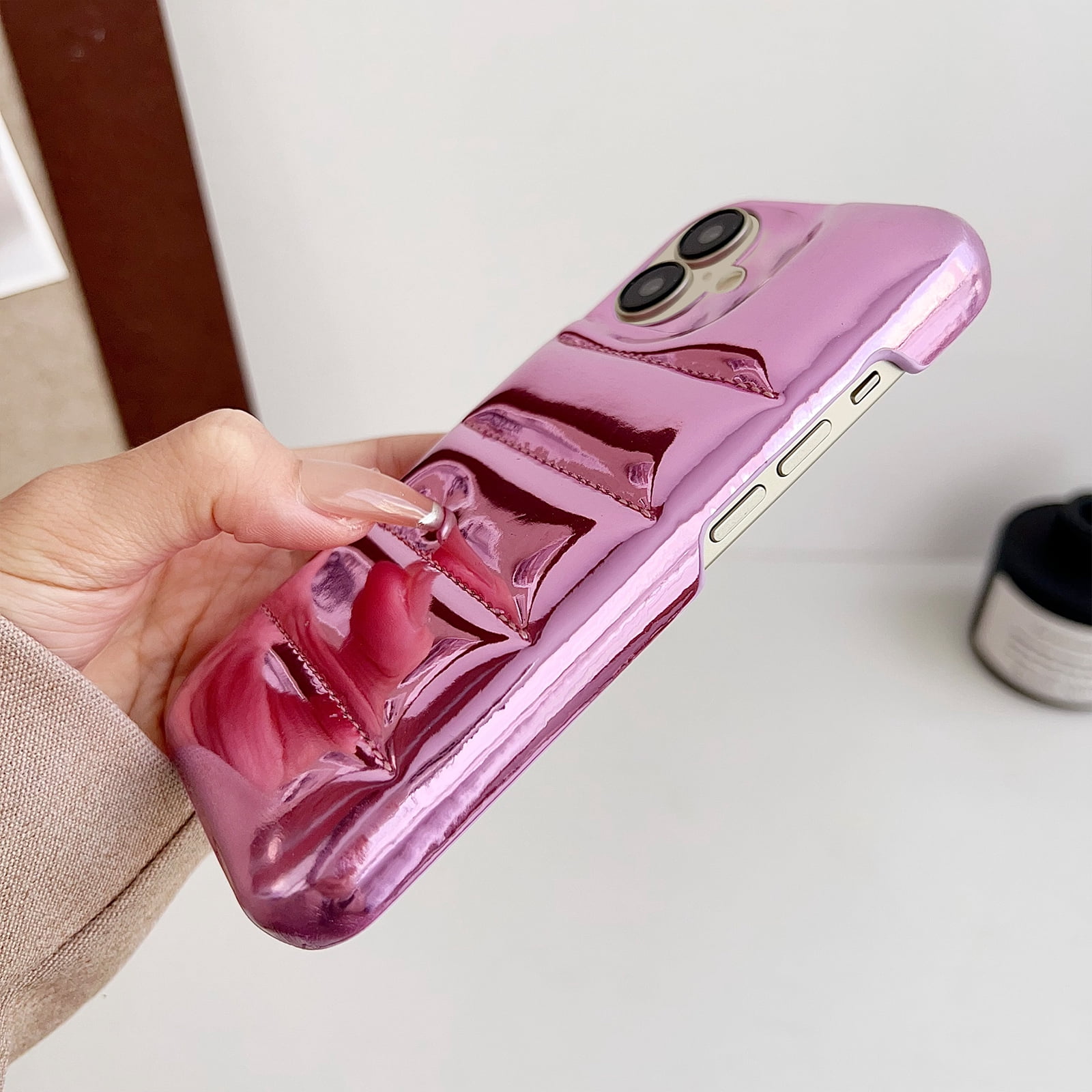 Puffer Phone Case for iPhone 16 Plus, Laser Glossy Down Jacket