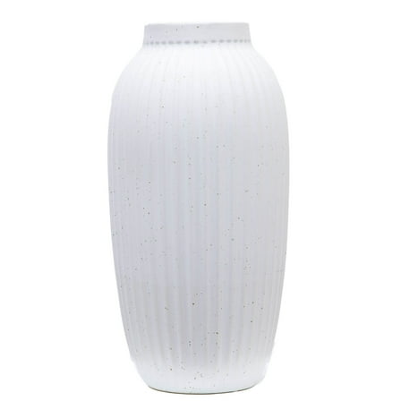 Better Homes & Gardens Indoor Speckled Ribbed Ceramic Vase, 16", White