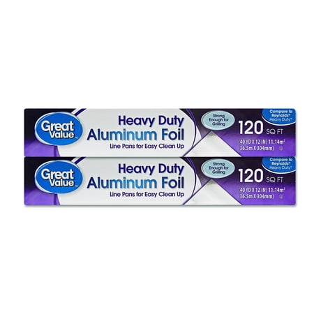 Great Value Heavy Duty Twin Pack Aluminum Foil, 120 sq. ft each (240 total)