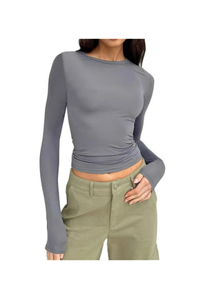 Women's Cut Out Workout Crop Top Long Sleeve Sports Bra Athletic Shirt Built  in Bra Yoga Running Gym Clothes 