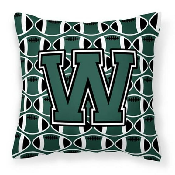 Carolines Treasures CJ1071-WPW1414 Letter W Football Green & White Fabric Decorative Pillow