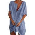 thumbnail image 2 of Women's Swimsuit Coverup Shirt Dress Button Down Short Sleeve Tunics Tops Bathing Suit Cover Up Vacation Beachwear Dark Blue S, 2 of 5