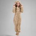 thumbnail image 2 of Nwiuh Fleece Girls Jumpsuit with Cute Ears Onesie Zip Up Hooded | Romper Warm Sherpa Lined Soft Romper Outfits (Khaki, 5-6 Years), 2 of 7