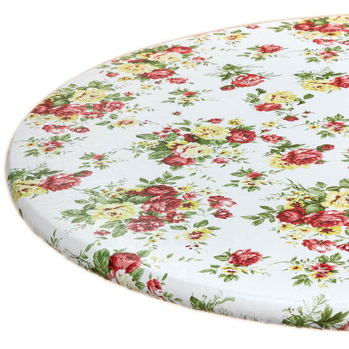 Country Rose Elasticized Vinyl Table, Elasticized Round Vinyl Table Covers