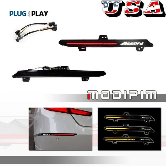 LED Reflective Tail Brake Light for for Honda Accord 2018 - 2021 Rear Bumper Light Black -