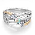 thumbnail image 3 of Gem Stone King 925 Silver and 10K Yellow Gold Lab Grown Diamond and Simulated White Opal and Lab Grown Diamond Engagement Ring for Women | 0.94 Cttw | Round 4MM | April Birthstone | Size 9, 3 of 6
