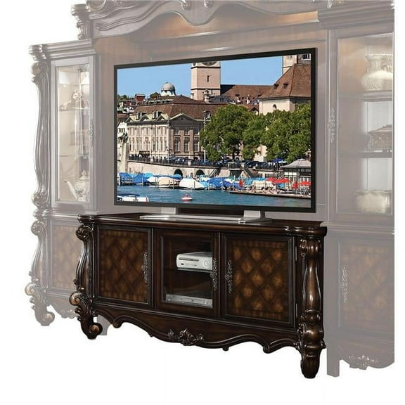 HomeRoots 347487 21 x 74 x 31 in. Cherry Oak Wood Poly Resin Glass TV Console