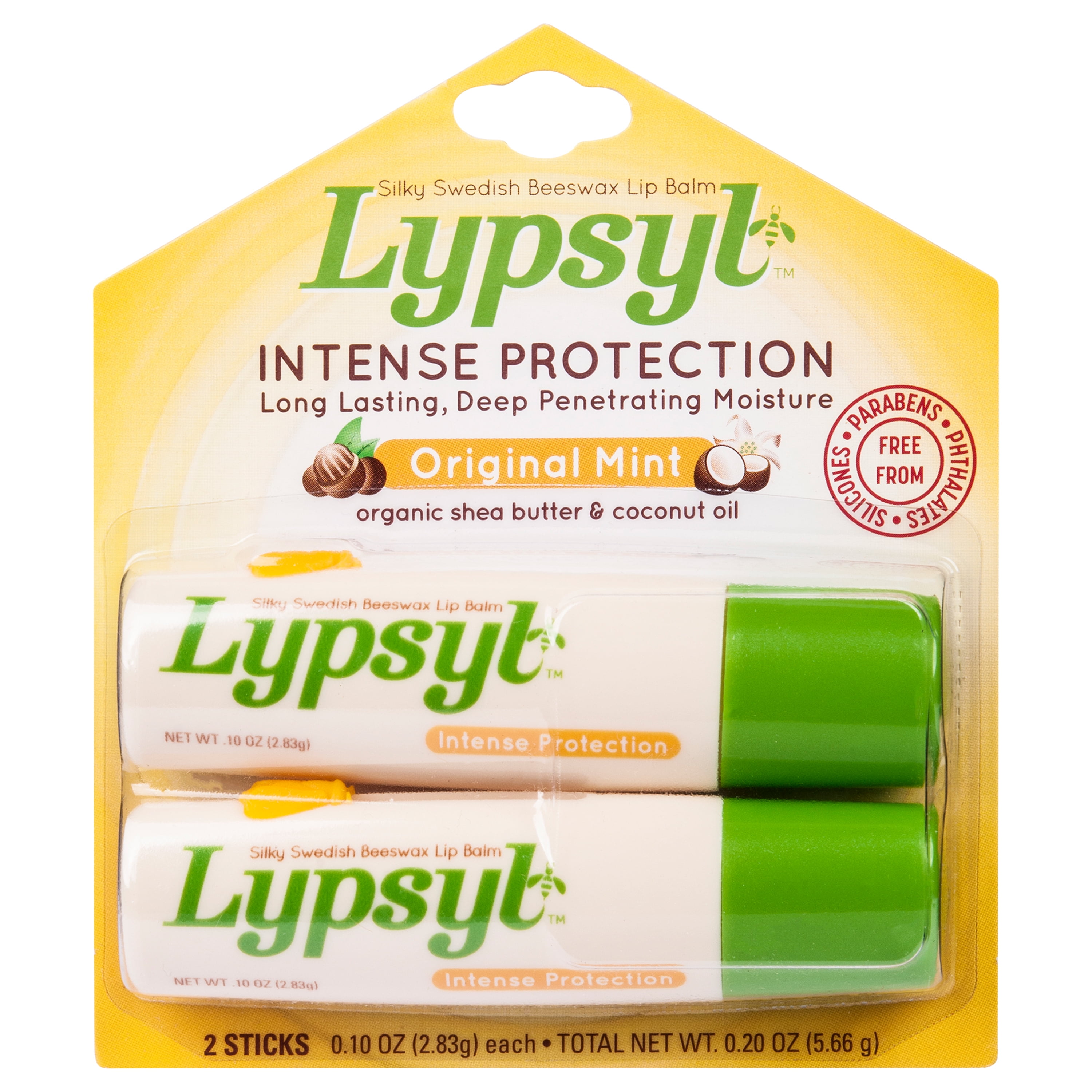 Lypsyl Original Mint Lip Balm, Intense Protection Lip Moisturizer Twin Pack, 2 x .10 oz