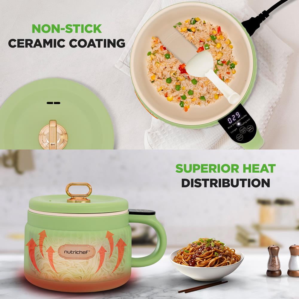 1.6L Portable Electric Rice Cooker, Multi-Functional with Non-Stick Ceramic Coating, Digital Control Panel, 6 Optional Functions, Anti-Burn Dry, Automatic Power-Off (Green)